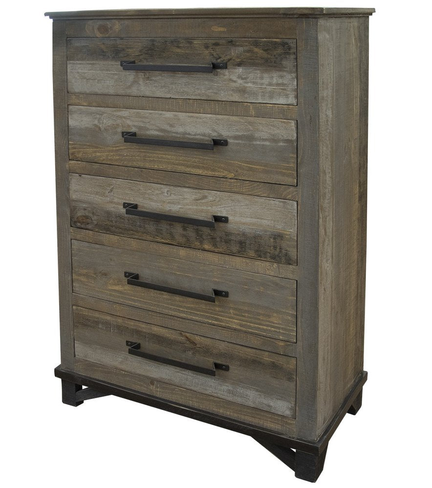 Gray Solid Wood Five Drawer Chest - 37-inch
