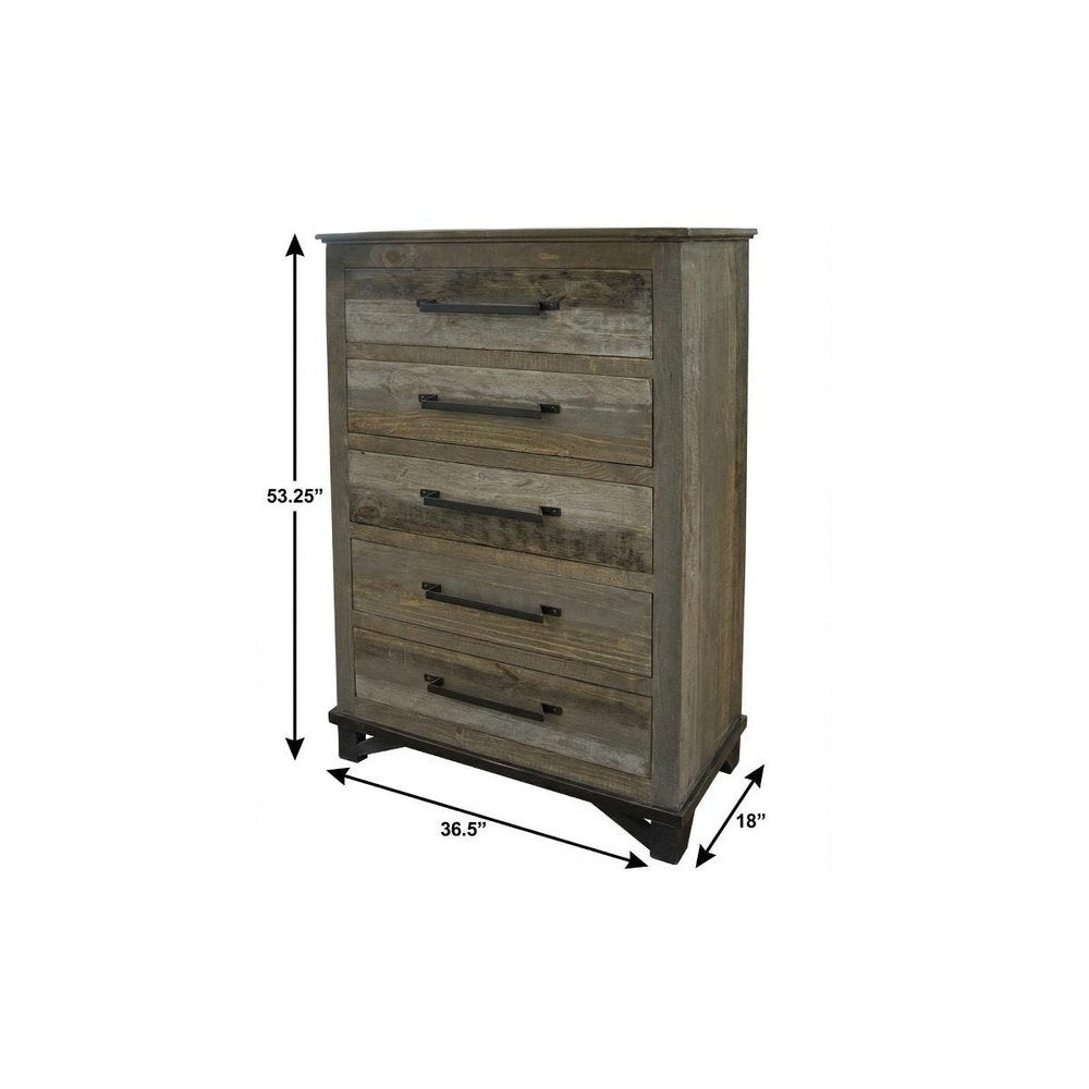 Gray Solid Wood Five Drawer Chest - 37-inch