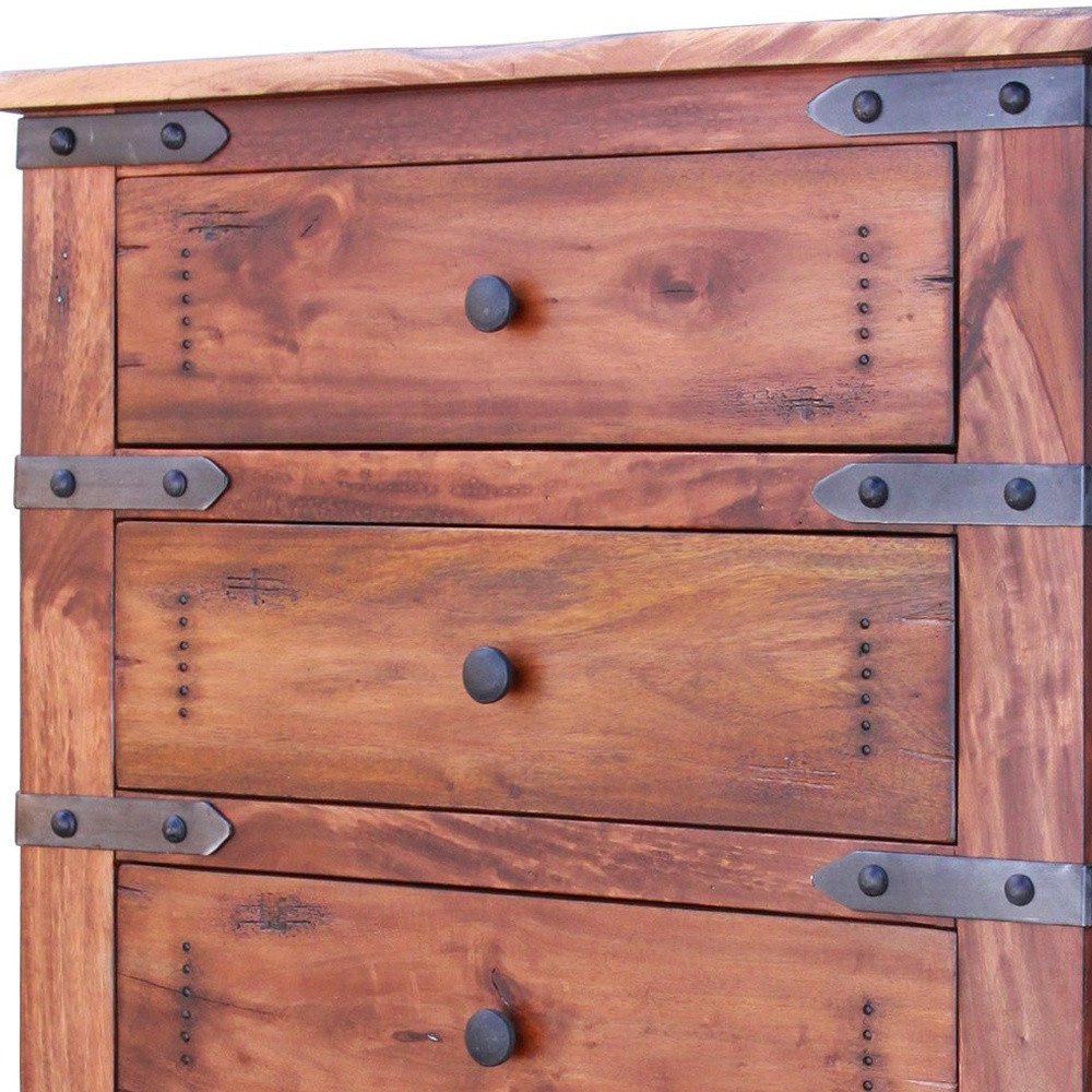 Brown and Black Solid Wood Seven Drawer Triple Dresser - 70-inch