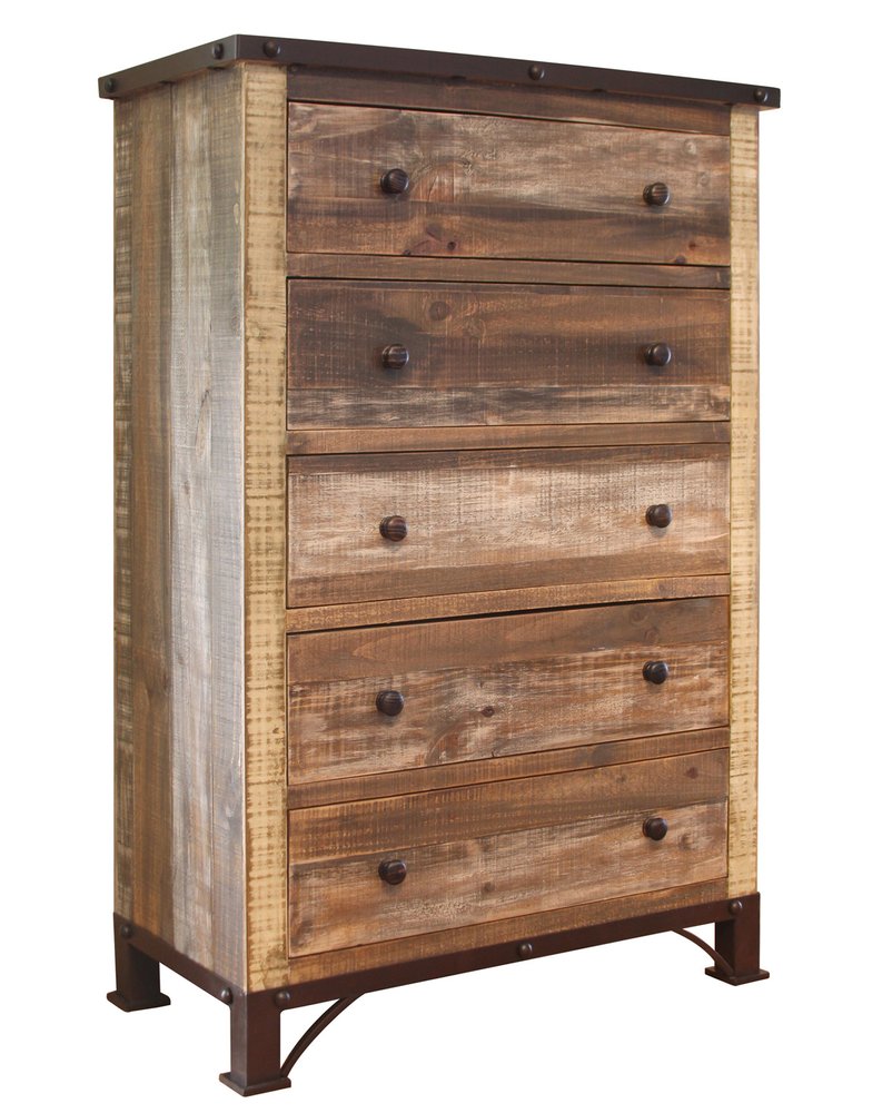 Brown Solid Wood Five Drawer Chest - 36-inch