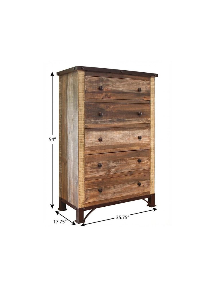 Brown Solid Wood Five Drawer Chest - 36-inch
