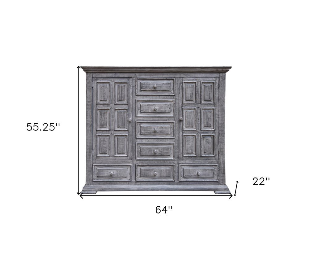 Gray Solid Wood Six Drawer Triple Dresser - 69-inch