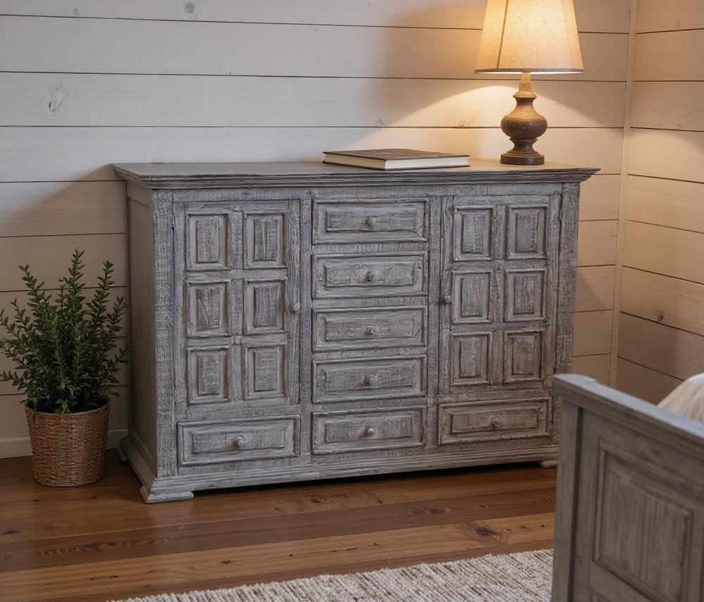 Gray Solid Wood Six Drawer Triple Dresser - 69-inch