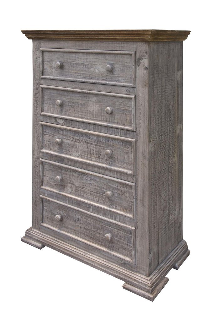 Gray Solid Wood Five Drawer Chest - 37-inch