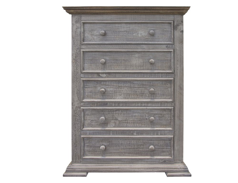 Gray Solid Wood Five Drawer Chest - 37-inch