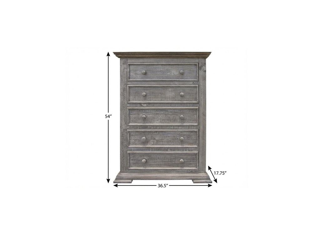 Gray Solid Wood Five Drawer Chest - 37-inch