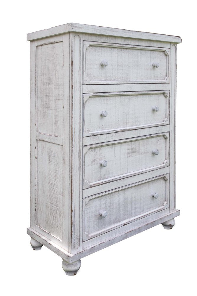 Antiqued White Solid Wood Four Drawer Dresser - 37-inch