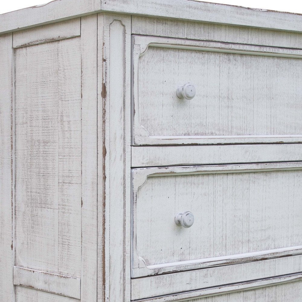 Antiqued White Solid Wood Four Drawer Dresser - 37-inch