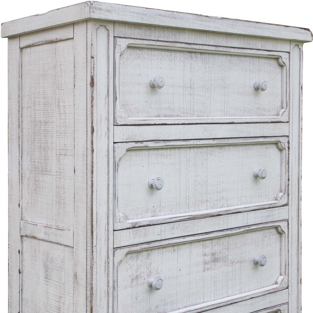 Antiqued White Solid Wood Four Drawer Dresser - 37-inch