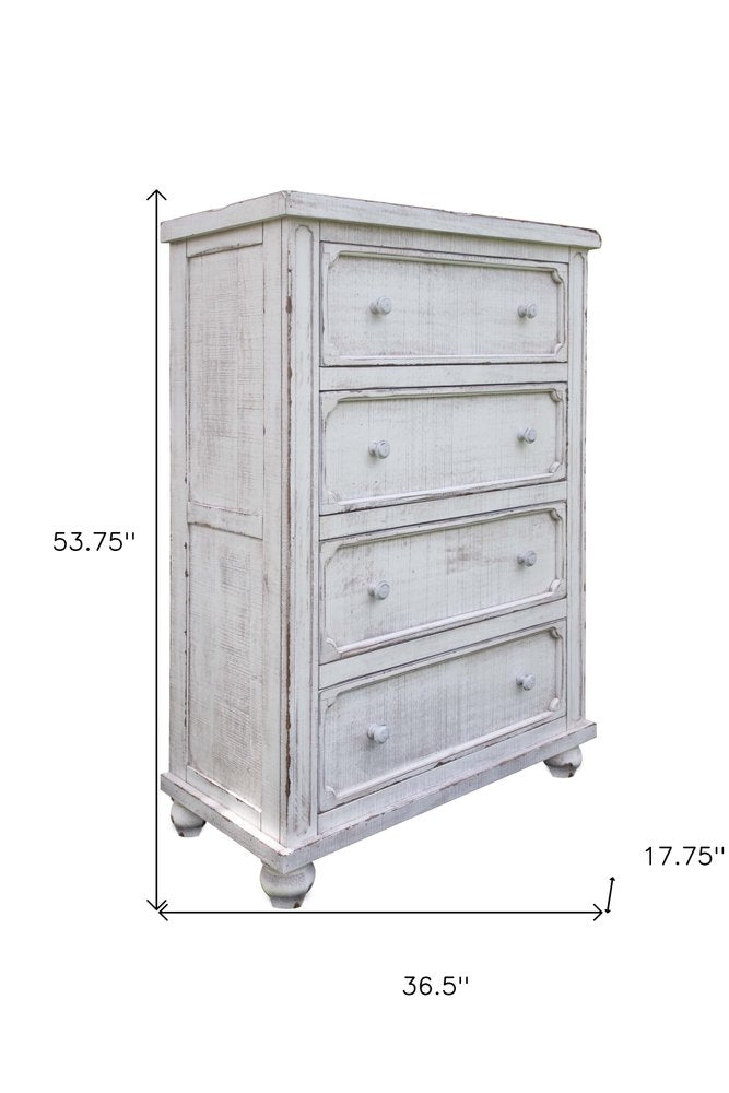 Antiqued White Solid Wood Four Drawer Dresser - 37-inch
