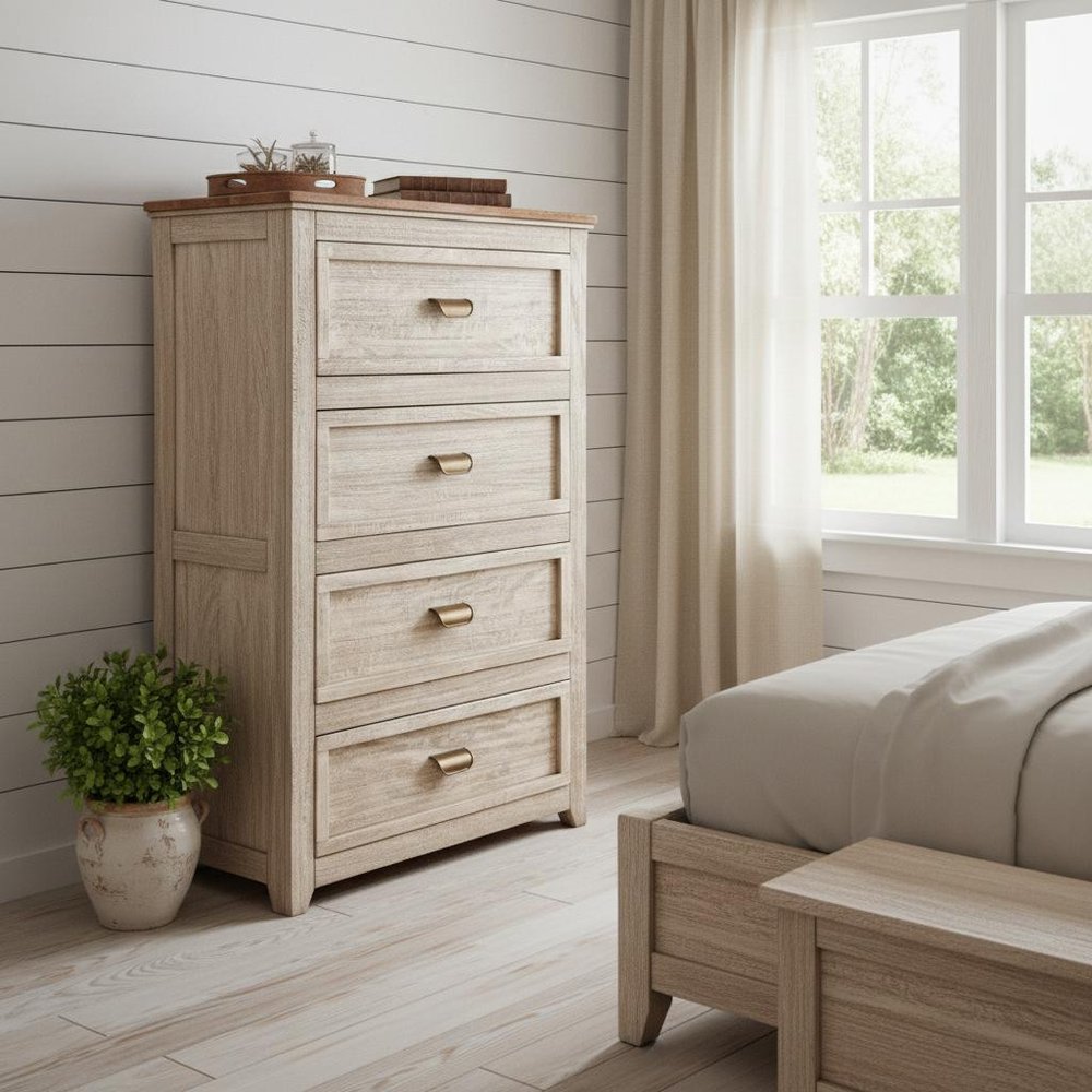 Cream Solid Wood Four Drawer Chest - 37-inch