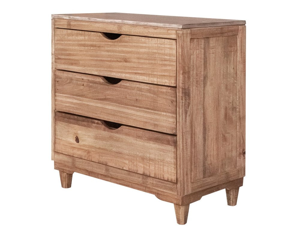 Natural Solid Wood Three Drawer Dresser - 36-inch