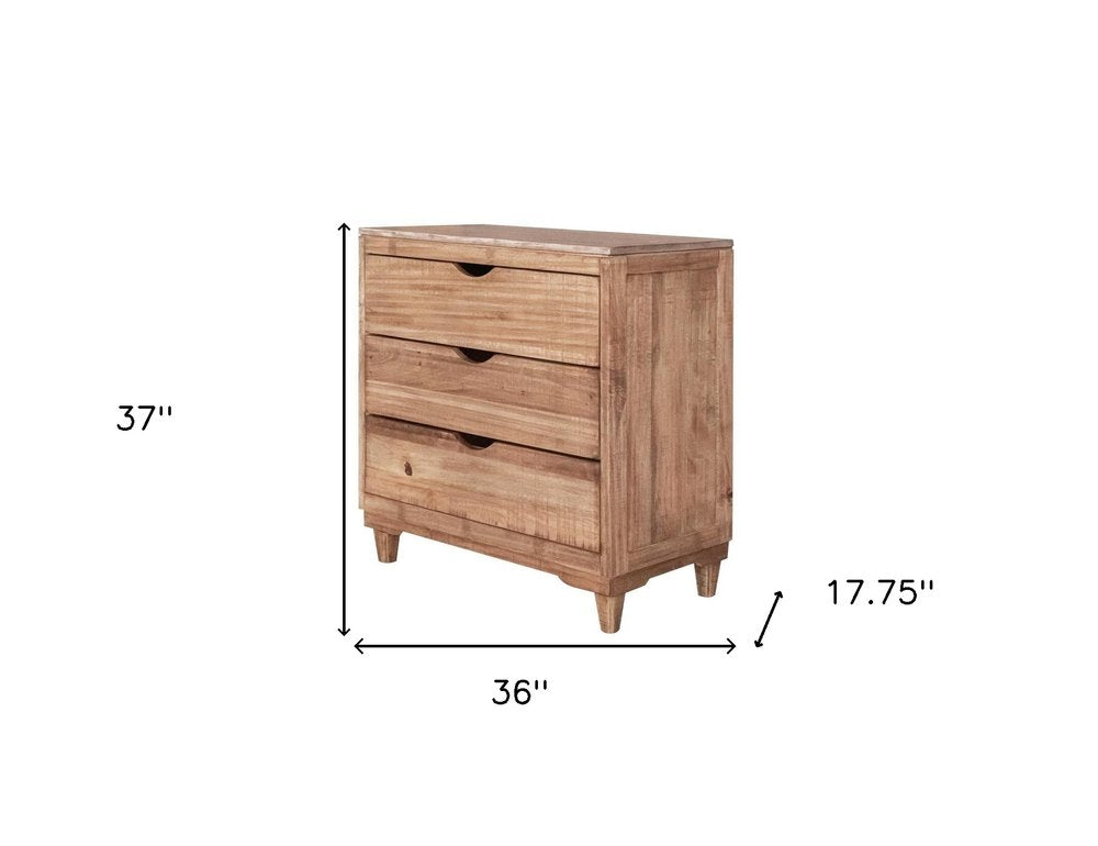 Natural Solid Wood Three Drawer Dresser - 36-inch