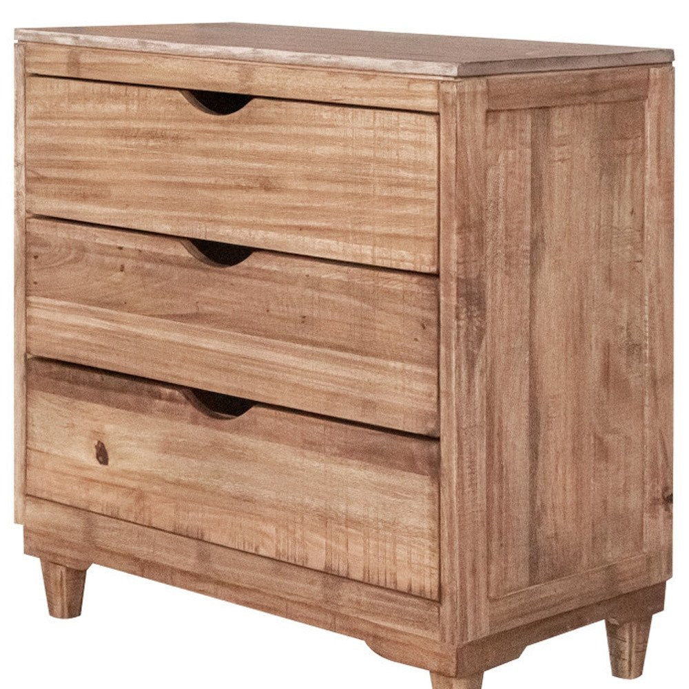 Natural Solid Wood Three Drawer Dresser - 36-inch