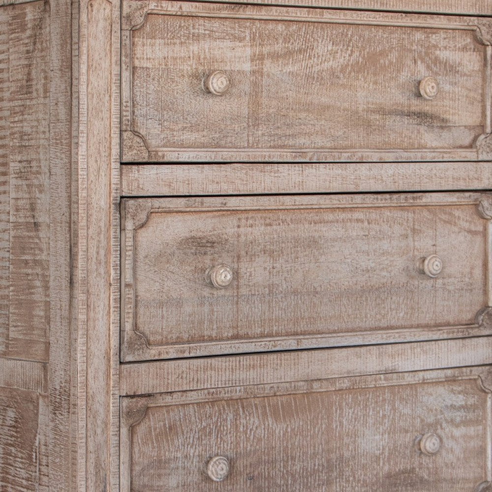 Natural Solid Wood Six Drawer Double Dresser - 70-inch