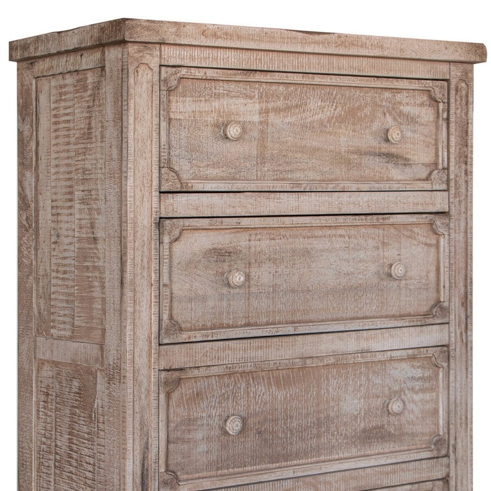 Natural Solid Wood Six Drawer Double Dresser - 70-inch
