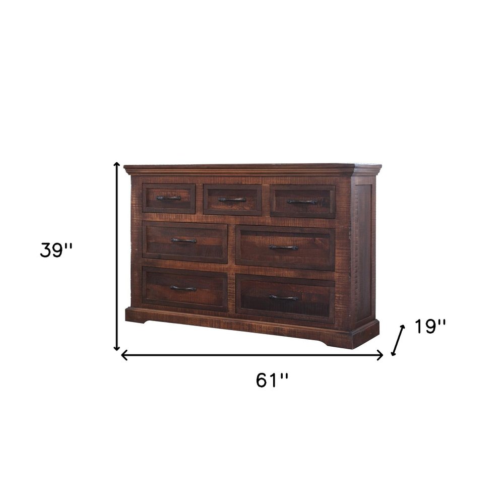 Brown Solid Wood Seven Drawer Double Dresser - 61-inch