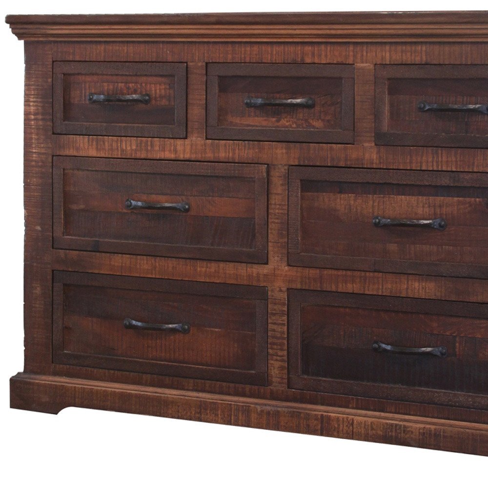 Brown Solid Wood Seven Drawer Double Dresser - 61-inch