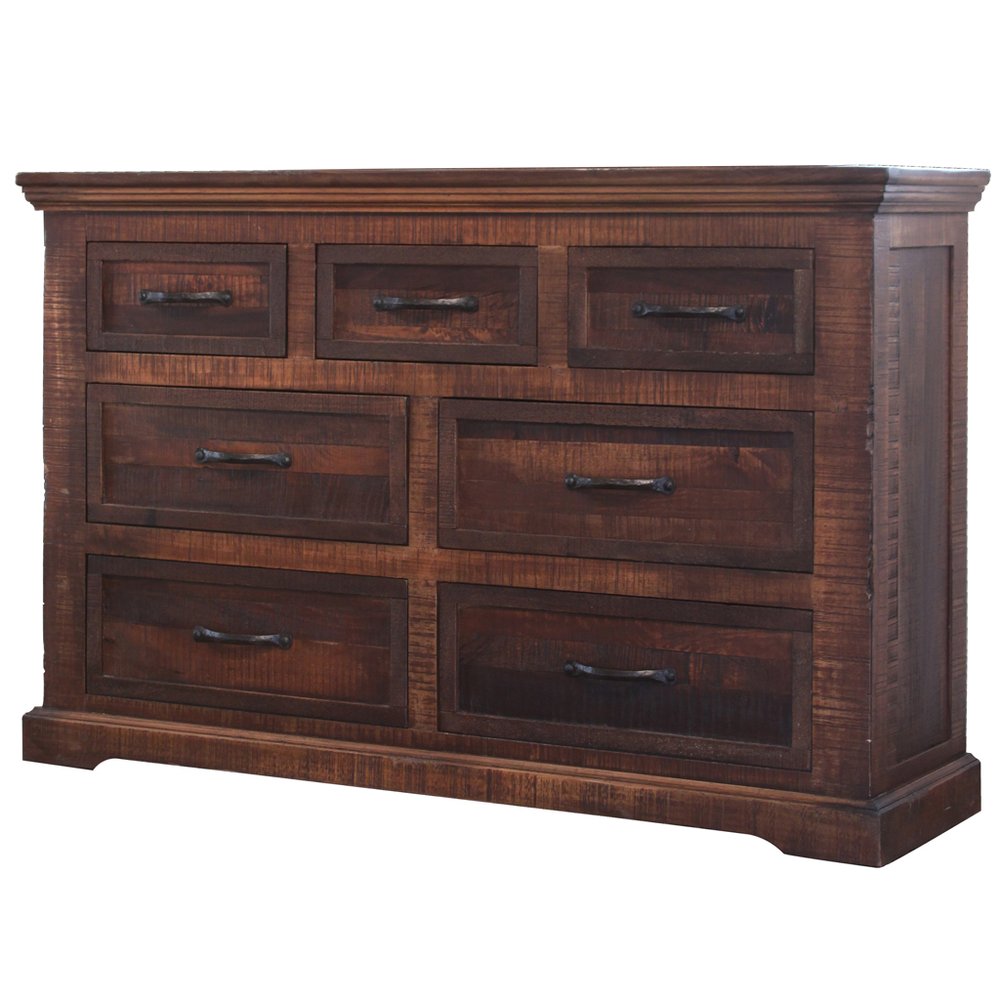 Brown Solid Wood Seven Drawer Double Dresser - 61-inch