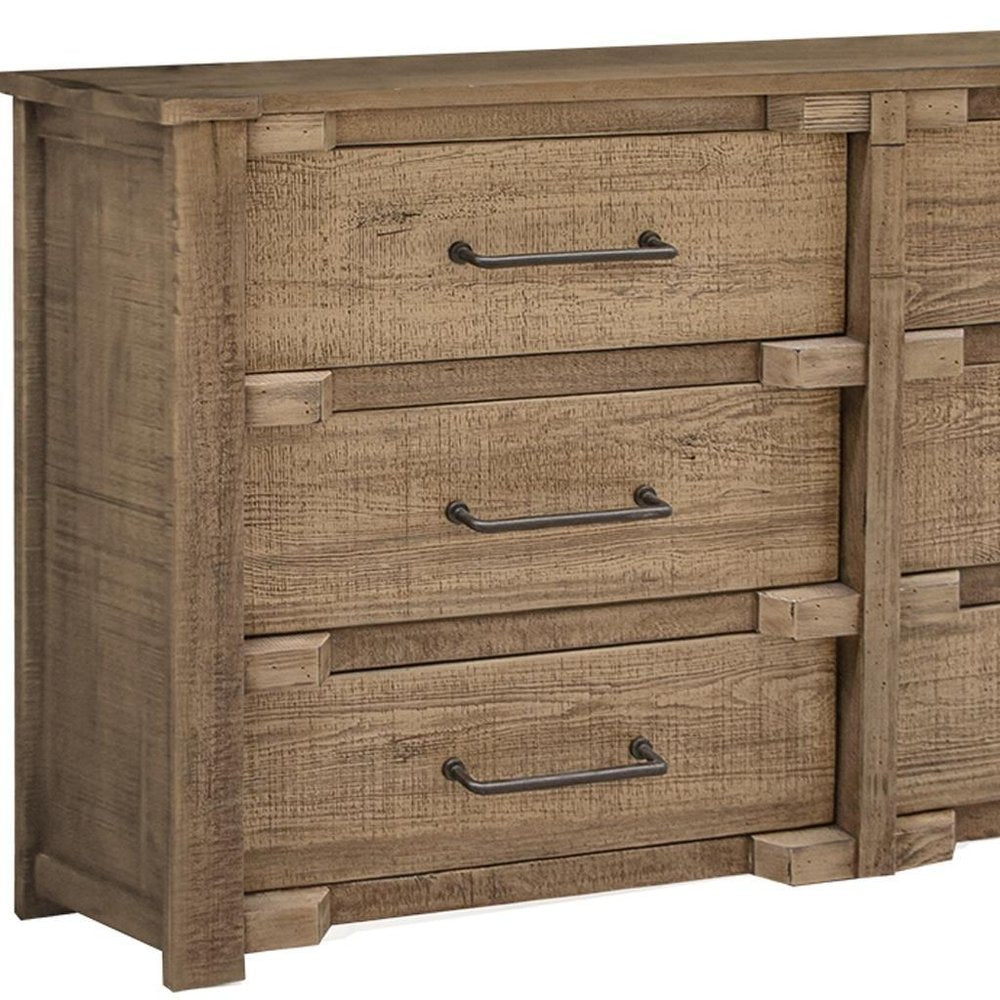 Natural Solid Wood Six Drawer Double Dresser - 67-inch