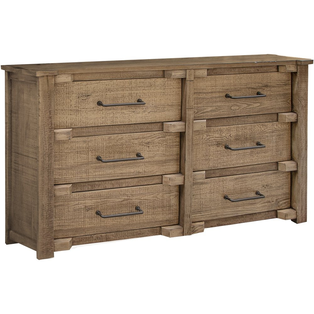 Natural Solid Wood Six Drawer Double Dresser - 67-inch