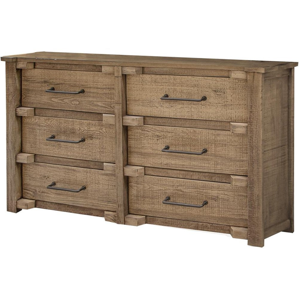 Natural Solid Wood Six Drawer Double Dresser - 67-inch