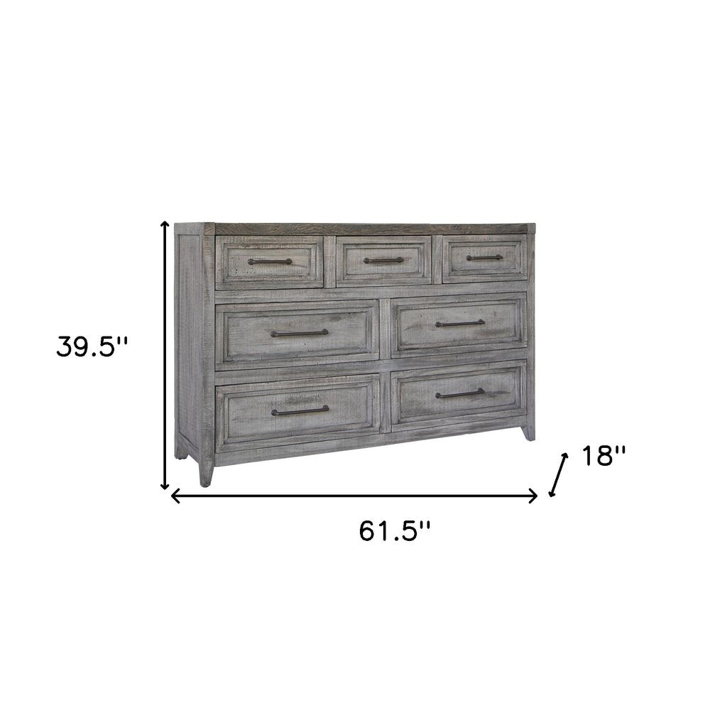 Brown Solid Wood Seven Drawer Double Dresser - 62-inch