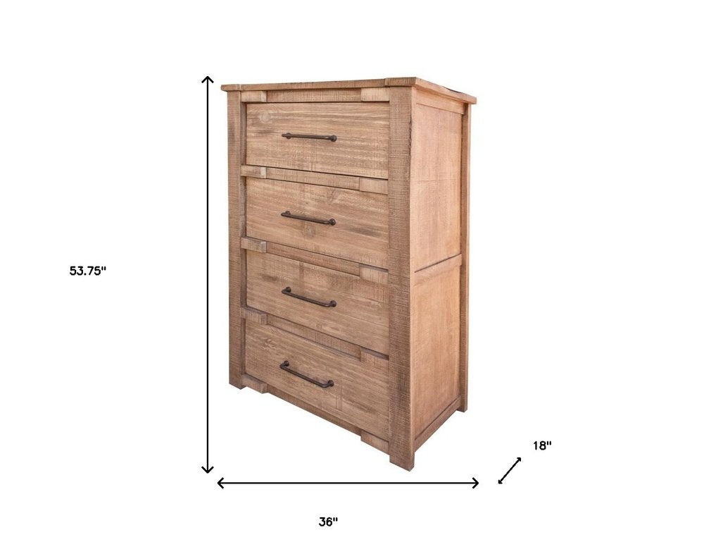 Natural Solid Wood Four Drawer Dresser - 36-inch