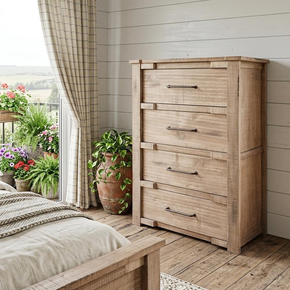 Natural Solid Wood Four Drawer Dresser - 36-inch
