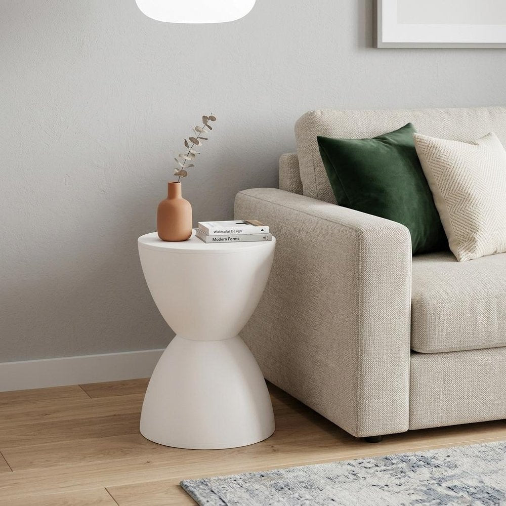White Heavy Duty Plastic Round Pedestal End Table - 17-inch