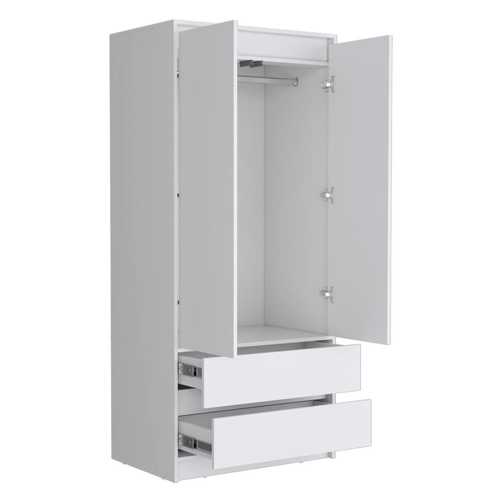 White Wood Two Door Two Drawer Combo Dresser - 71-inch