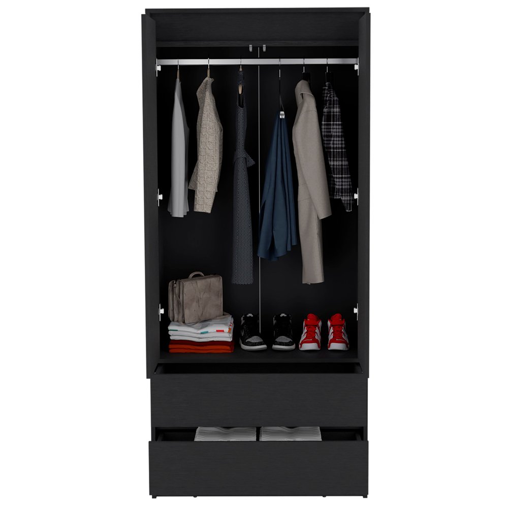 Black Wood Two Drawer Combo Dresser - 71-inch