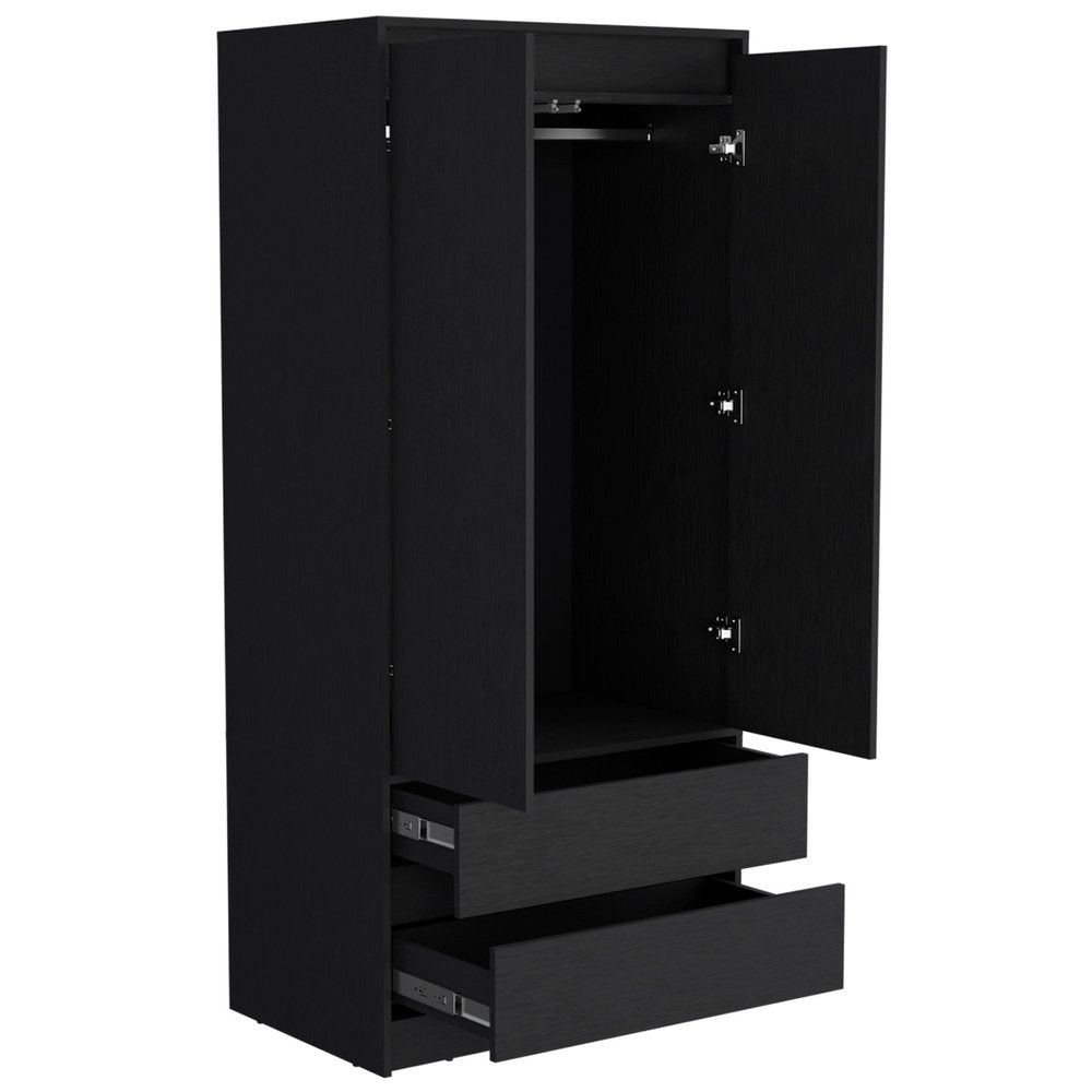 Black Wood Two Drawer Combo Dresser - 71-inch