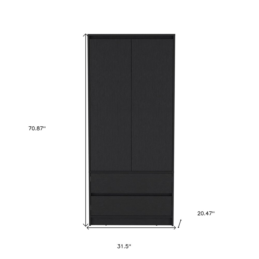 Black Wood Two Drawer Combo Dresser - 71-inch