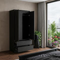 Black Wood Two Drawer Combo Dresser - 71-inch