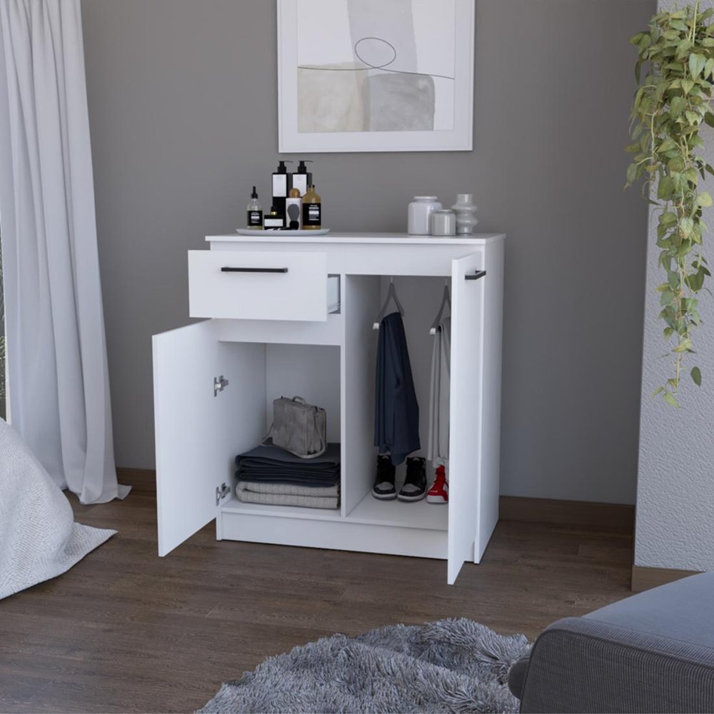 White Wood Accent Cabinet with Two Doors and One Drawer - 37-inch