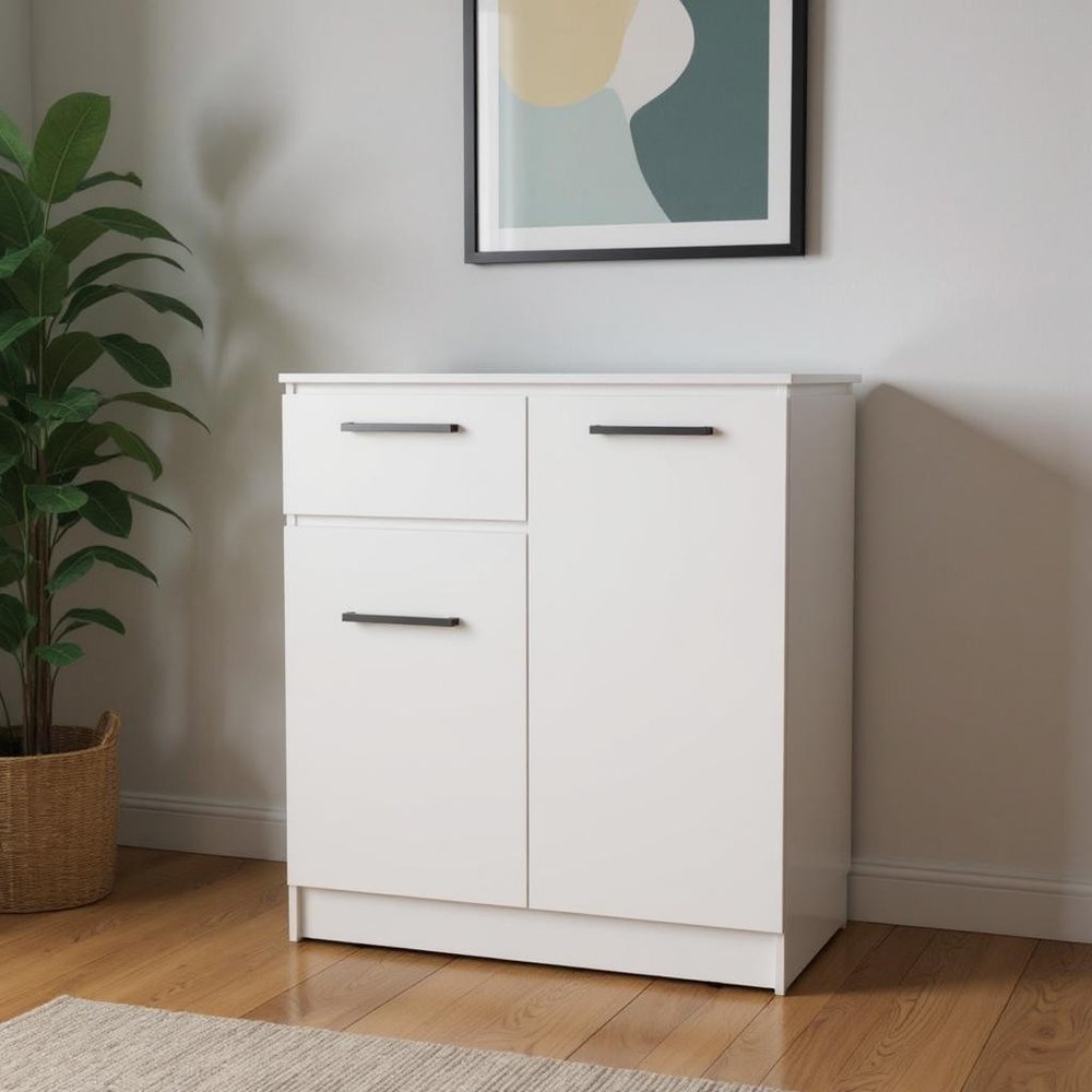 White Wood Accent Cabinet with Two Doors and One Drawer - 37-inch
