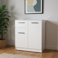 White Wood Accent Cabinet with Two Doors and One Drawer - 37-inch