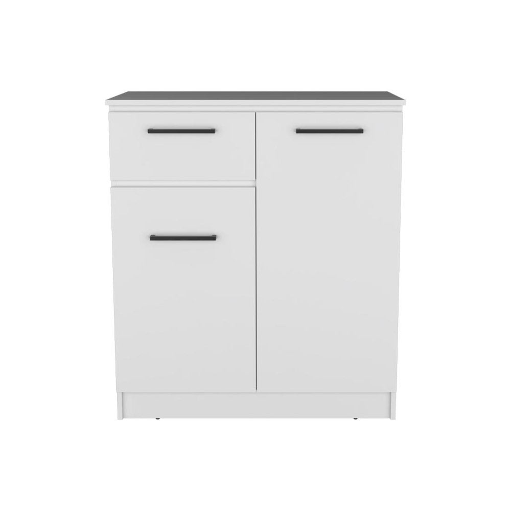 White Wood Accent Cabinet with Two Doors and One Drawer - 37-inch