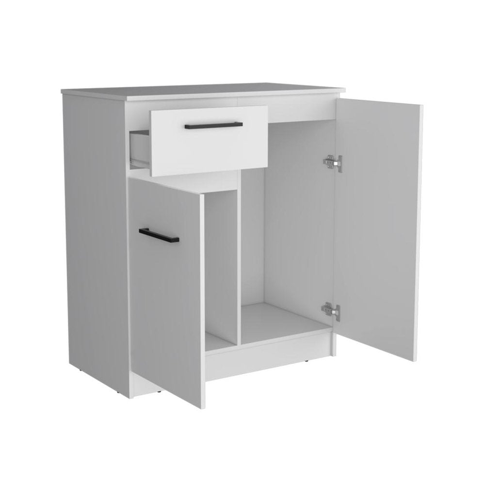 White Wood Accent Cabinet with Two Doors and One Drawer - 37-inch