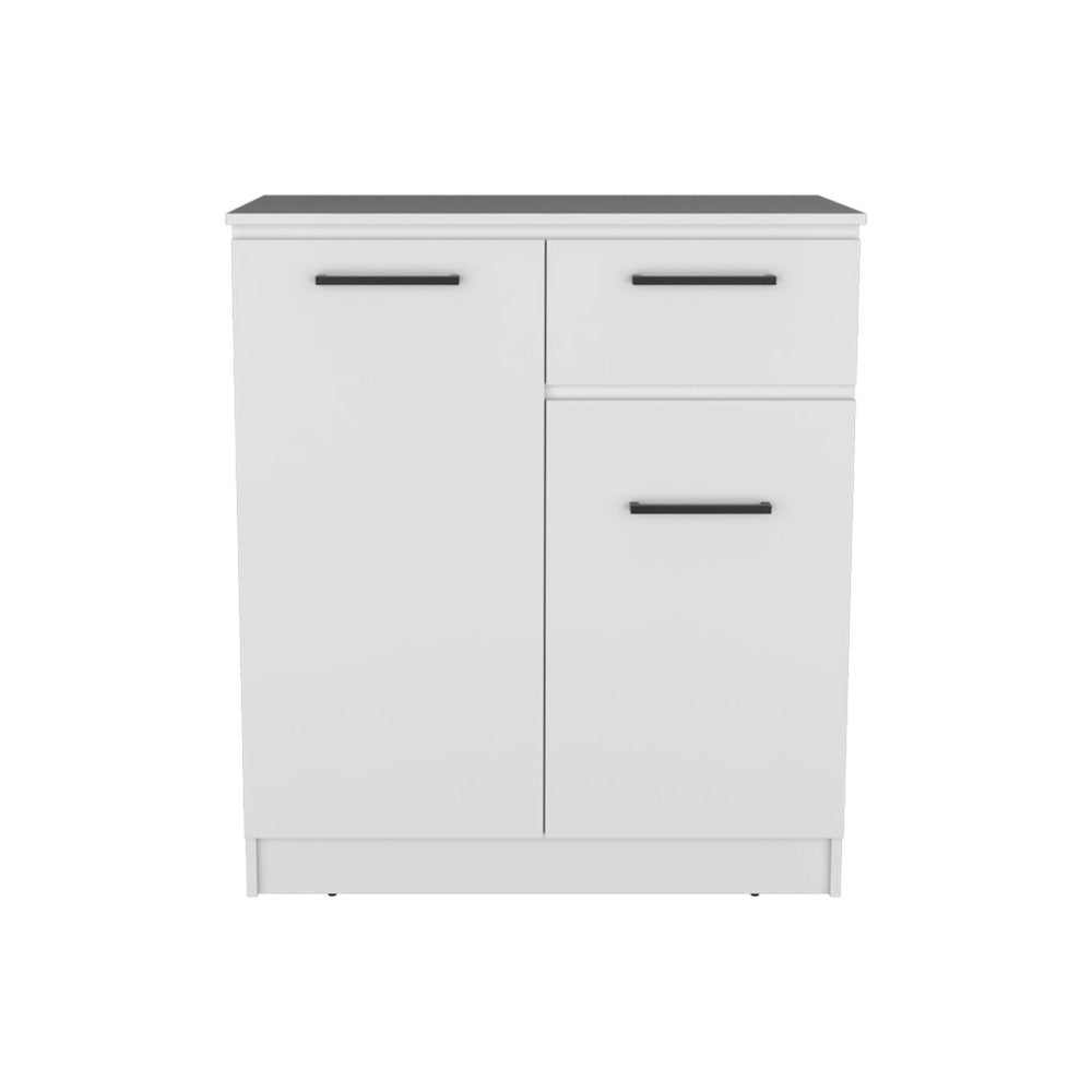 White Wood Accent Cabinet with Two Doors and One Drawer - 37-inch