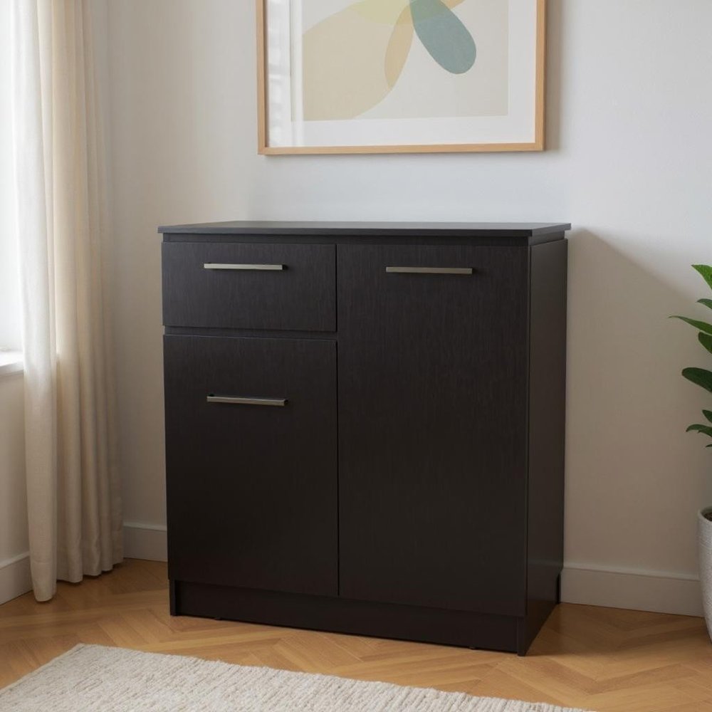 Black Wood Accent Cabinet with Two Doors and One Drawer - 37-inch