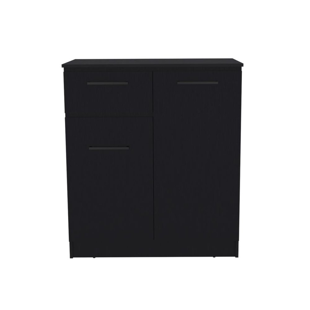 Black Wood Accent Cabinet with Two Doors and One Drawer - 37-inch
