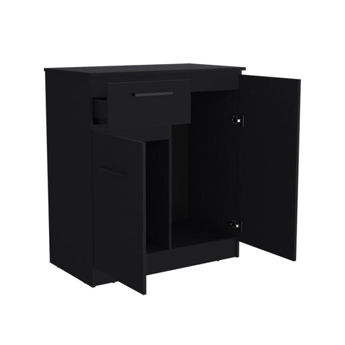 Black Wood Accent Cabinet with Two Doors and One Drawer - 37-inch