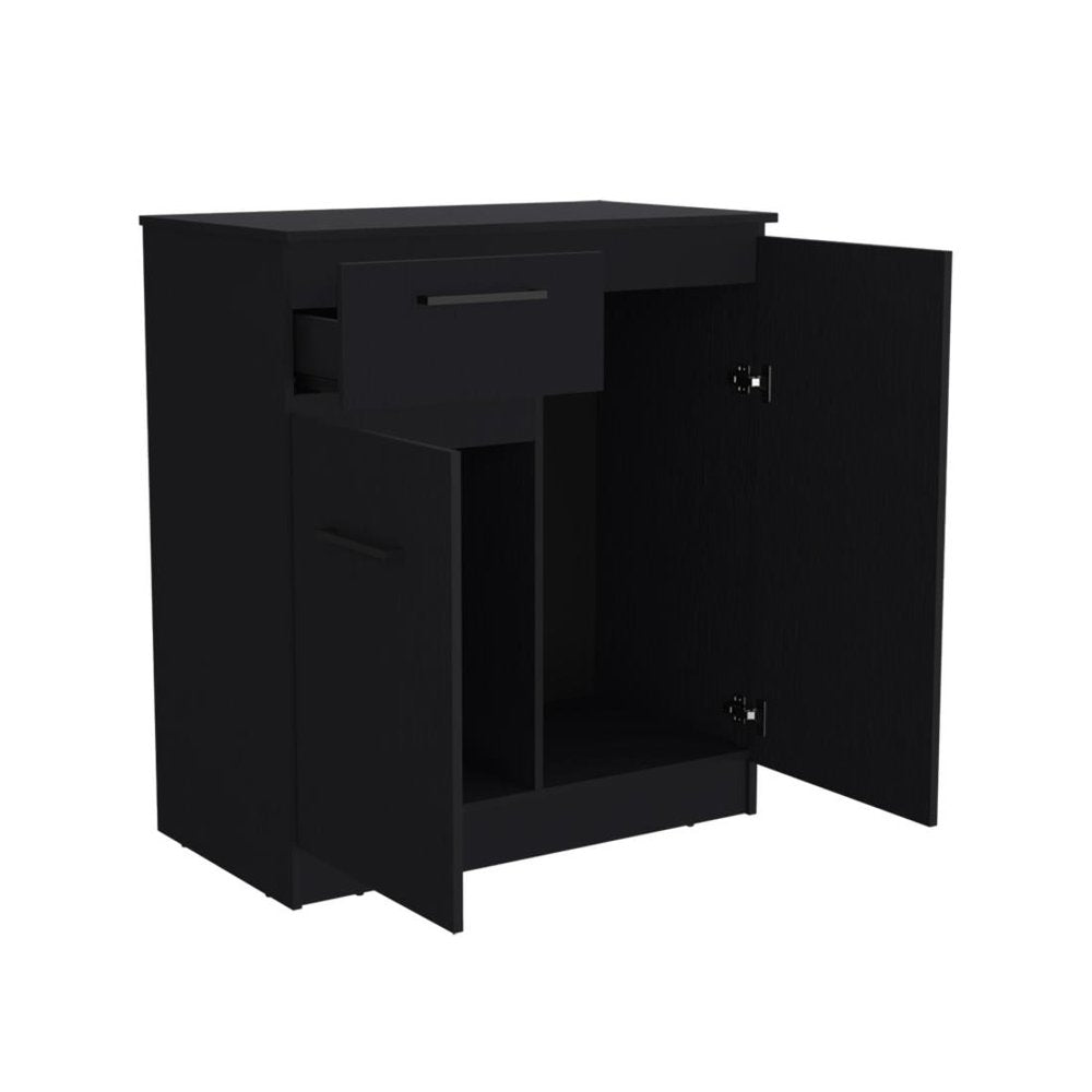 Black Wood Accent Cabinet with Two Doors and One Drawer - 37-inch
