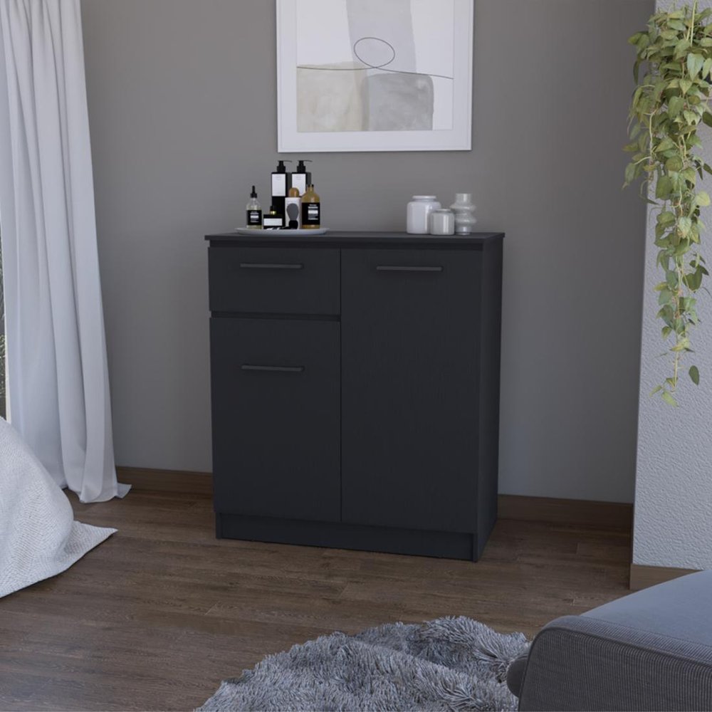 Black Wood Accent Cabinet with Two Doors and One Drawer - 37-inch