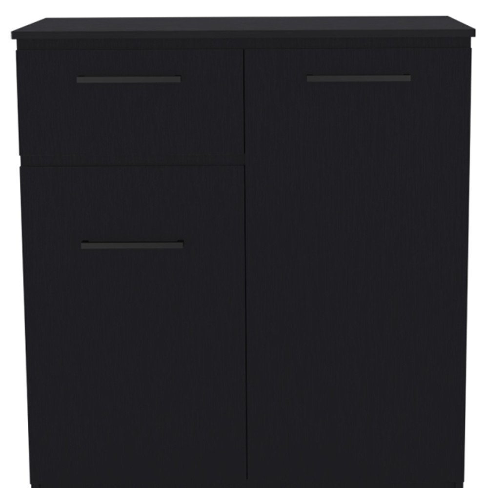 Black Wood Accent Cabinet with Two Doors and One Drawer - 37-inch