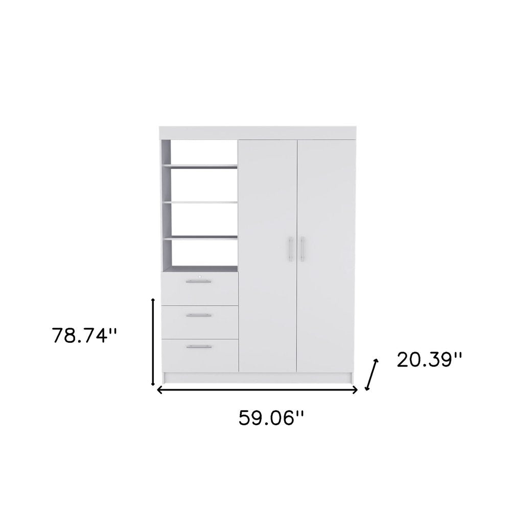 White Three Drawer Combo Dresser - 59-inch