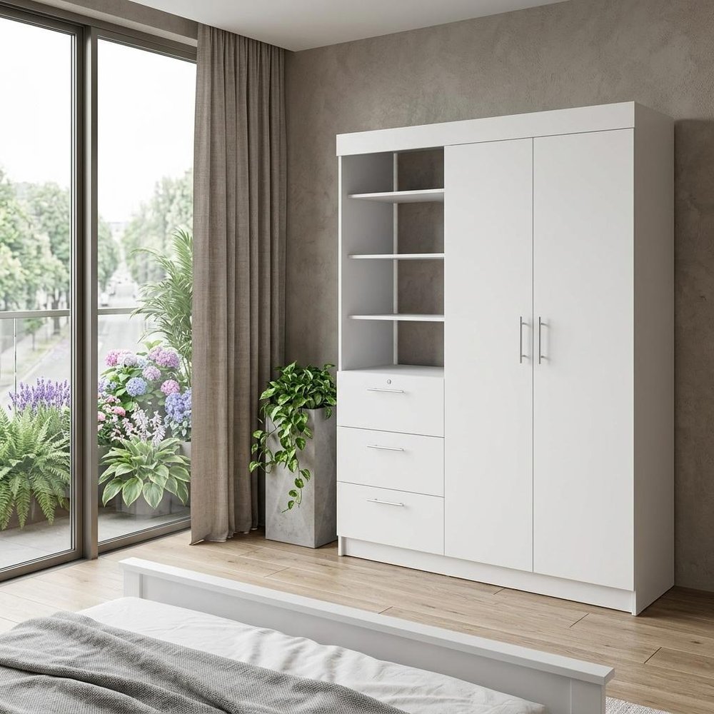 White Three Drawer Combo Dresser - 59-inch