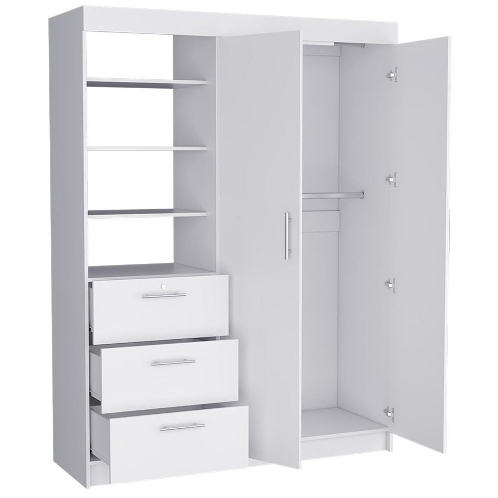 White Three Drawer Combo Dresser - 59-inch
